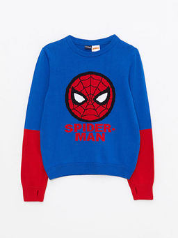 Bisiklet Yaka Spiderman Desenli Uzun Kollu Erkek ?ocuk Triko Kazak