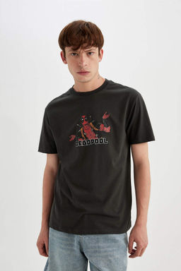 Футболка с короткими рукавами и круглым вырезом Deadpool Regular Fit с принтом - Defacto фото 3