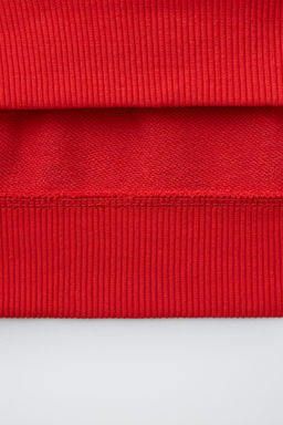 SUDADERA ESTAMPADO TEXTO PARCHE RIZO / Rojo