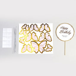 Топперы для торта «С днём рождения», бабочки, розовый