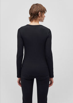 Uzun Kollu Siyah Basic Tisort - Mavi фото 5