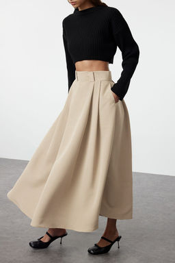 Trendyolmilla Siyah Pileli Maxi Boy Etek TEDAW25ET00000 фото 2