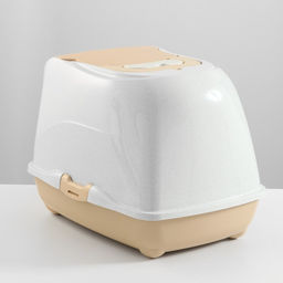 Туалет-домик для кошек закрытый с дверцей 50*38*37 см, бежево-белый - Пижон фото 4