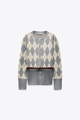 DIAMOND PATTERN KNIT JACKET WITH BELT - Zara фото 2