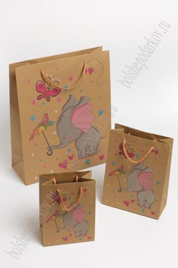 Пакет крафтовый с рисунком "Слоник" 12*16*7 см (12 шт) SF-7169, №3