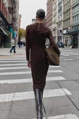 POINTELLE DRAPED MIDI DRESS