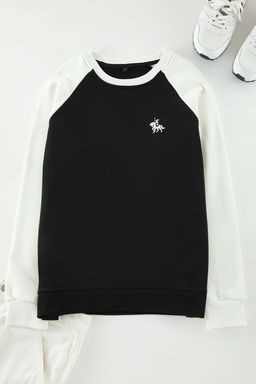 TRENDYOL MAN Siyah Oversize/Genis Kesim Reglan Kol Bask? Detayl? Renk Bloklu Sweatshirt TMNAW25SW00090 - Trendyolmilla фото 6