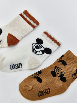 Mickey Mouse Bask?l? Erkek Bebek Soket ?orap 3l?