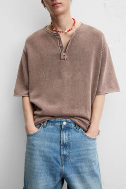 WASHED KNIT BUTTON-UP T-SHIRT - Zara фото 6