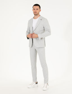 Gri Ex. Slim Fit _izgili Spor Tak_m Elbise
