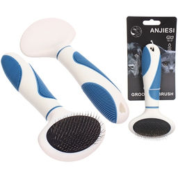 Цена за 2 шт. Расческа - пуходёрка для животных "ЛАПУСИКИ", коллекция БРО, прорезиненная ручка, цвет белый/голубой, 9*18см (блистер)