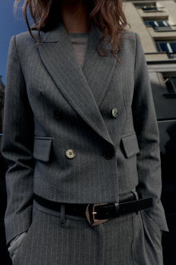 CROPPED DOUBLE-BREASTED PINSTRIPE BLAZER - Zara фото 6