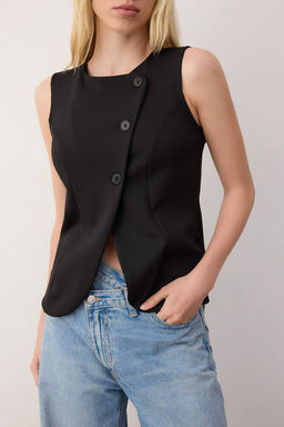 Siyah Asimetrik Dugmeli Fitted/Vucuda Oturan Orme Yelek TWOAW26YE00025 - Trendyolmilla фото 3