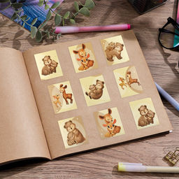 Цена за 10 шт. Наклейки детские бумажные «Олень и медвежонок», c раскраской на обороте, 10×14 см