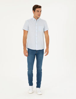 Рубашка Pierre Cardin Regular Fit светло-голубая с льном