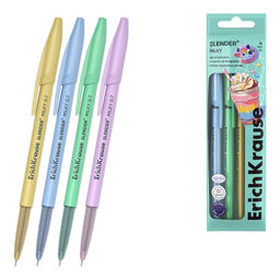 Цена за 12 шт. Набор из 4 ручек шариковых ErichKrause Slender® Stick Milky 0.7, Super Glide Technology, цвет чернил синий (в пакете)