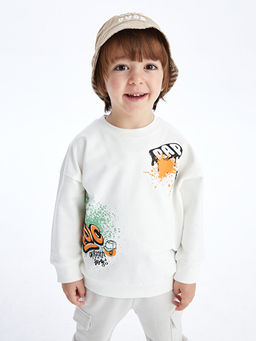 Bisiklet Yaka Uzun Kollu Bask?l? Erkek Bebek Sweatshirt