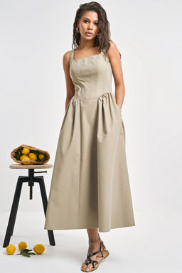 Сарафан джинсовый с корсетными линиями оливковый