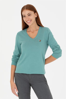 Женский мятный базовый свитер с v-образным вырезом Неожиданная скидка в корзине