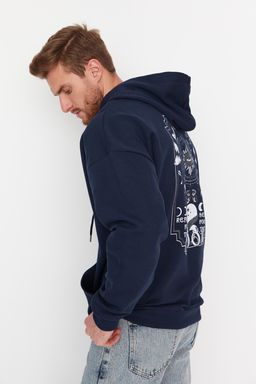 TRENDYOL MAN Siyah Oversize/Genis Kesim Kapusonlu Uzay Bask?l? Ici Polar/S?cak Tutan Sweatshirt TMNAW23SW00344 - Trendyolmilla фото 5