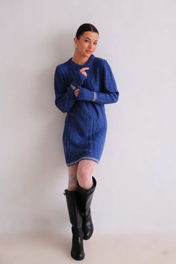 Martichelli Платье вязаное с узорами синее  фото 6