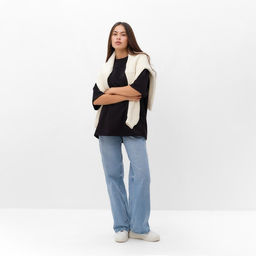 Футболка с нашивкой женская MIST Base, чёрная, размер 44