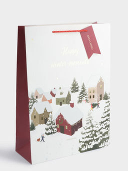 Пакет подарочный, 30х42 см, бумага, бело-красный, Снежный город, Town