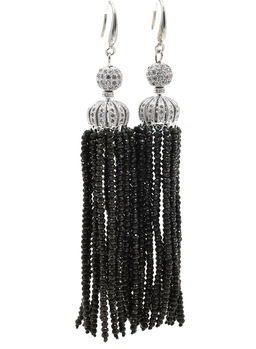 Серьги Кисти с цирконами цв.хаки, 8,5см