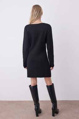 Siyah Duz K?sa / Mini Baglama Detayl? Bodycone Triko Elbise TWOAW26EL00153