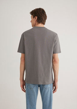 Etiket Detayl? Gri Basic Tisort - Mavi фото 4
