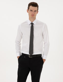 Beyaz %100 Pamuk Parlak Saten Slim Fit Uzun Kollu Basic G_mlek