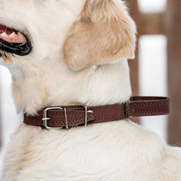 Ошейник кожаный тройной, с ручкой, 57 х 2.5 см, ОШ 35-45 см, коричневый - Пижон фото 6