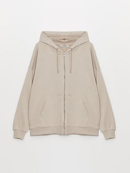 Kap??onlu D?z Oversize Kad?n Fermuarl? Sweatshirt