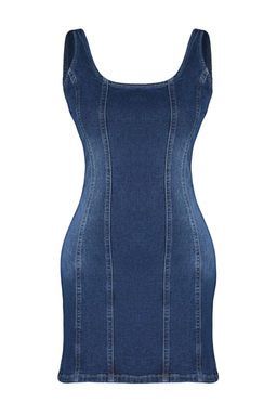 TRENDYOLMILLA Mavi Dikis Detayl? Fitted/Vucuda Oturan Mini Denim Elbise TWOSS24EL00284  фото 13