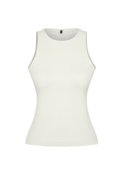 Ekru Pamuklu Halter Yaka Fitted/Vucuda Oturan Esnek Orme Atlet TWOSS23AL00069