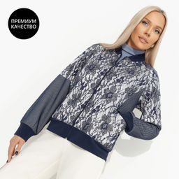 Бомбер комбинированный с кружевом Мой стиль мои правила (синий)