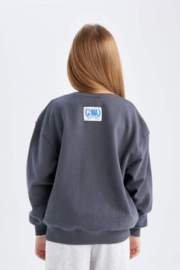 Толстовка большого размера с круглым вырезом для девочек с надписью NBA - Defacto фото 6