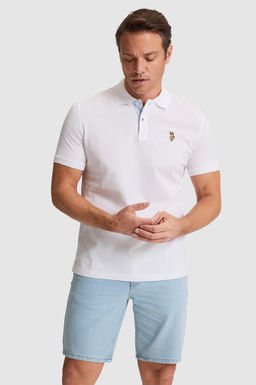 Erkek Beyaz Regular Fit Polo Yaka Basic Ti__rt