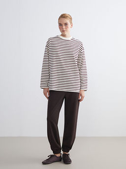Bisiklet Yaka ?izgili Kad?n Sweatshirt Tunik