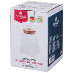 ЕМКОСТЬ ДЛЯ СЫПУЧИХ ПРОДУКТОВ AGNESS KRISTALL 900 МЛ 10,5*10,5*14,7 СМ. ЦВЕТ: ПРОЗРАЧНЫЙ  фото 2