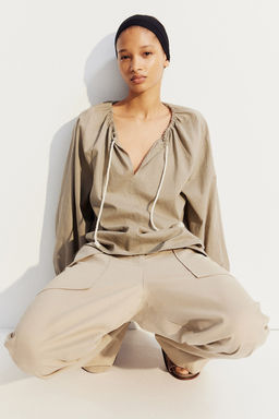Blusa popover en mezcla de lino - H&m фото 3