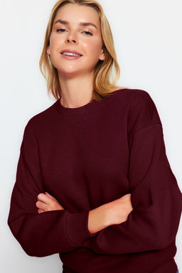 Bordo Kal?n Ici Polarl? Regular/Normal Kal?p Bisiklet Yaka Basic Orme Sweatshirt TWOAW24SW00101