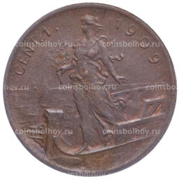 Монета 1 чентезимо 1909 года Италия