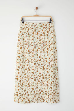 Trendyolmilla Bej Cicek Desenli Onu Dugmeli Uzun Y?rtmacl? Viskon Etek TWOSS25ET00178  фото 6