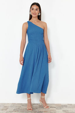 TRENDYOLMILLA Kahverengi Belden Ac?lan Ust Bedeni Gipeli Tek Omuz Midi Dokuma Elbise TWOSS23EL01830  фото 19