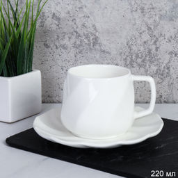 Чайная пара 2 предмета 220 мл ПАРА GH03-220 ПАРА / в подарочной упаковке костяной фарфор с ложкой Цветочек серебро