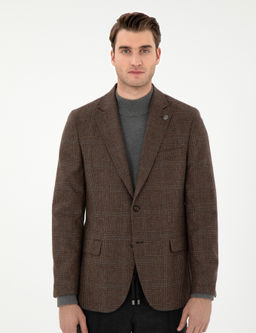 Kahverengi Y_n Kar___ml_ Slim Fit Ceket