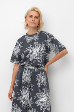 ЕВТ 3317/синий,крупные астры фуфайка жен