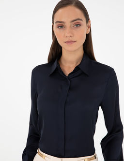 Lacivert Comfort Fit Saten G_mlek