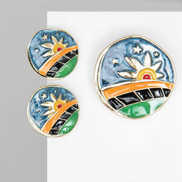 Набор 2 предмета: значки, брошь-кулон «Закат», цветной в золоте